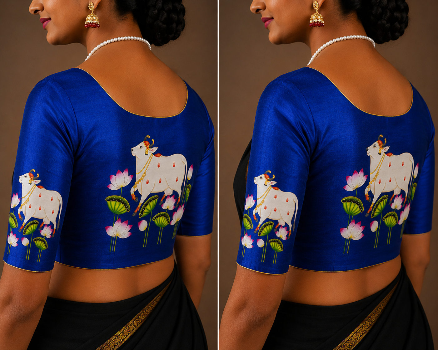 Tanjore Painting Inspired DTF Printed Raw Silk Blouse Fabric – Unstitched