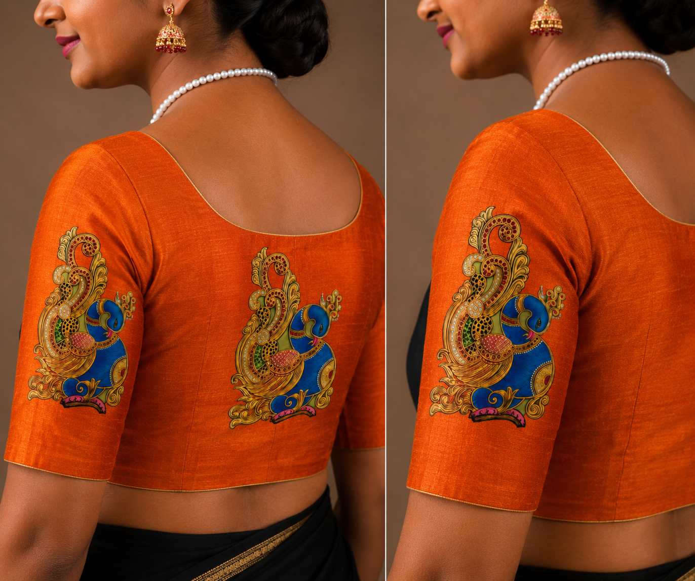Tanjore Painting Inspired DTF Printed Raw Silk Blouse Fabric – Unstitched