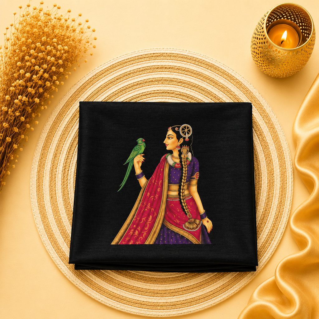 Tanjore Painting Inspired DTF Printed Raw Silk Blouse Fabric – Unstitched