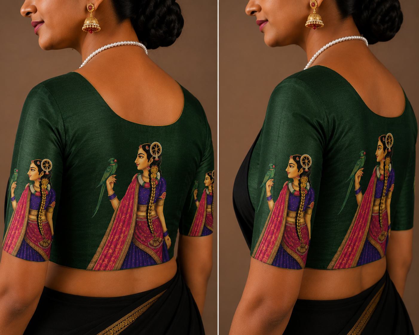 Tanjore Painting Inspired DTF Printed Raw Silk Blouse Fabric – Unstitched
