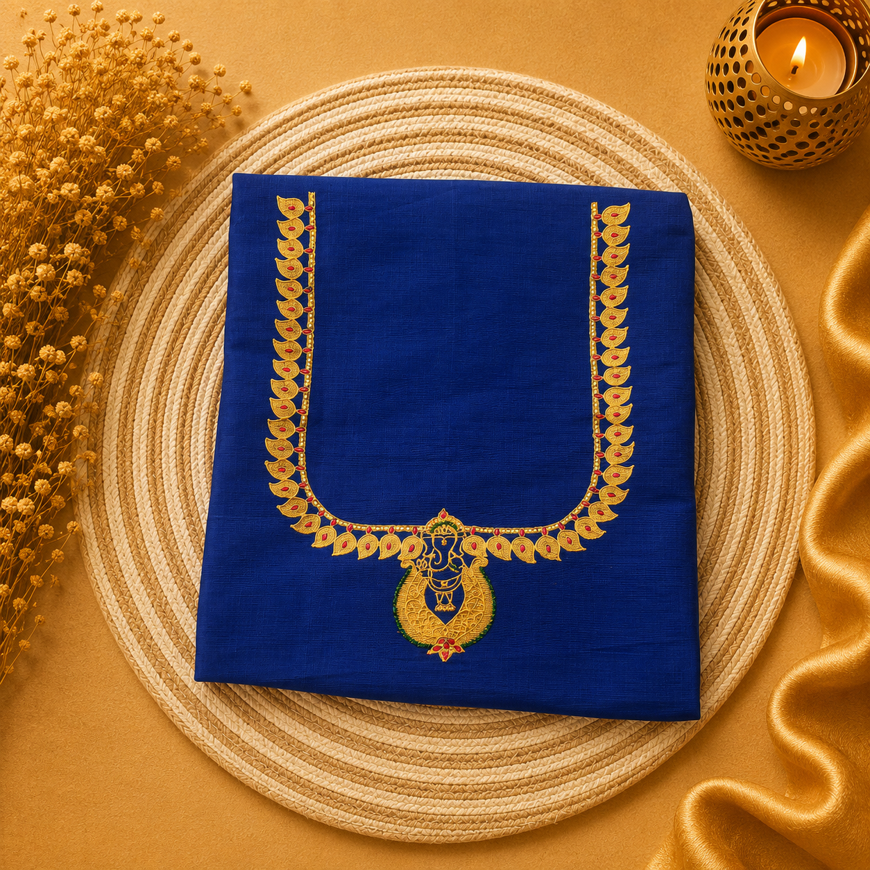 Heritage Jewellery Style Tanjore Painting Premium Blouse collection  (Unstitched-Raw silk)