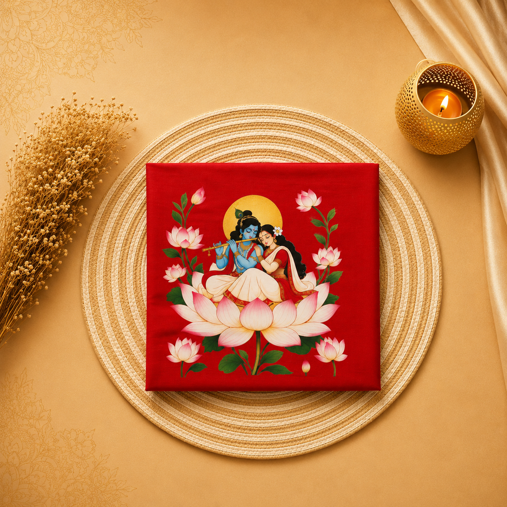 Tanjore Painting Inspired DTF Printed Raw Silk Blouse Fabric – Unstitched
